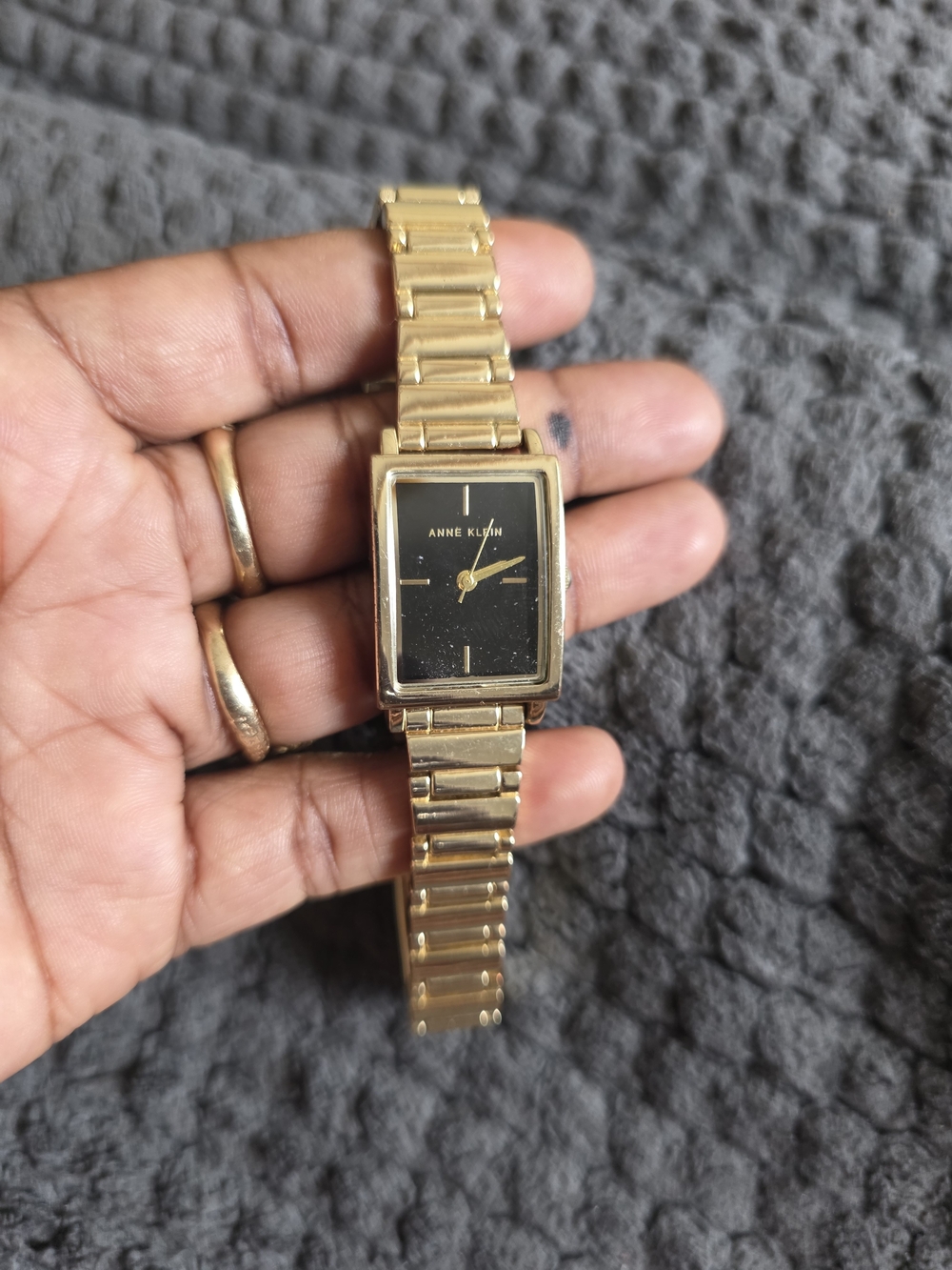 Anne Klein Gold and Black Rectangular Bracelet Watch Need Battery